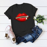 Moda damska Casual cekiny czerwona warga T-Shirt t-shirty 2020 Vintage kreatywność zipper usta T-Shirt,drop ship